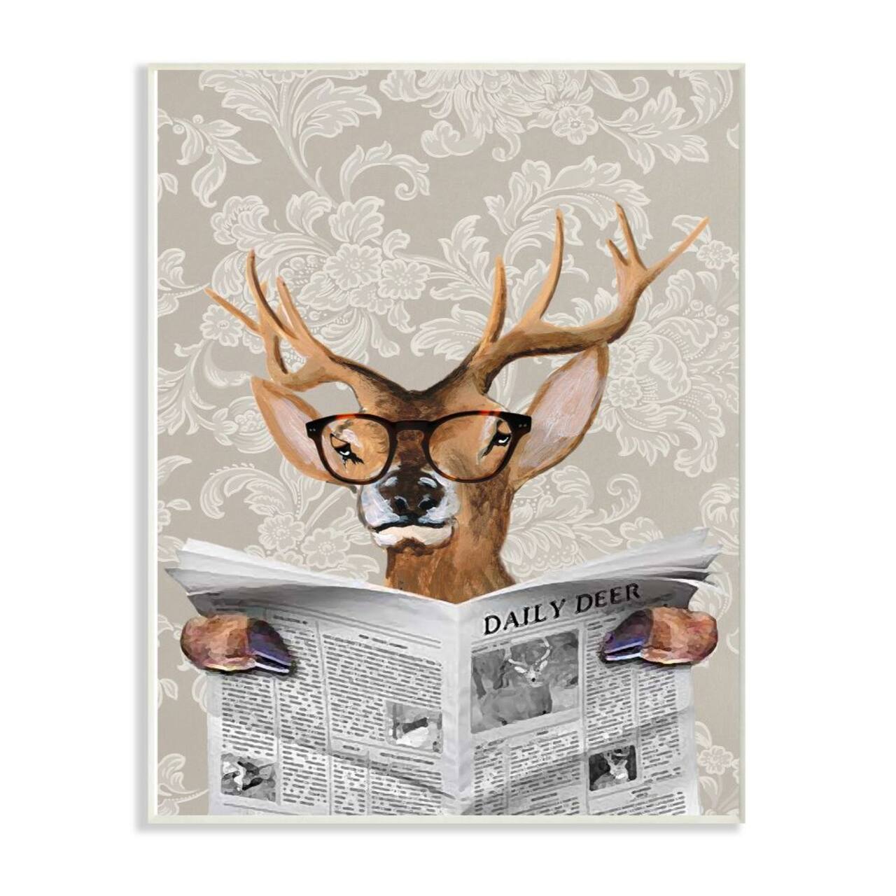 Stupell Industries Deer Reading Newspaper Wall Art Plaque